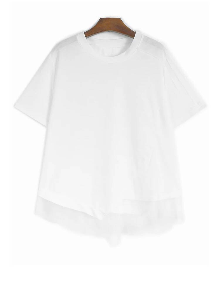 Vintage Fashion Build - Damska czarna koszulka z siateczki, nieregularny