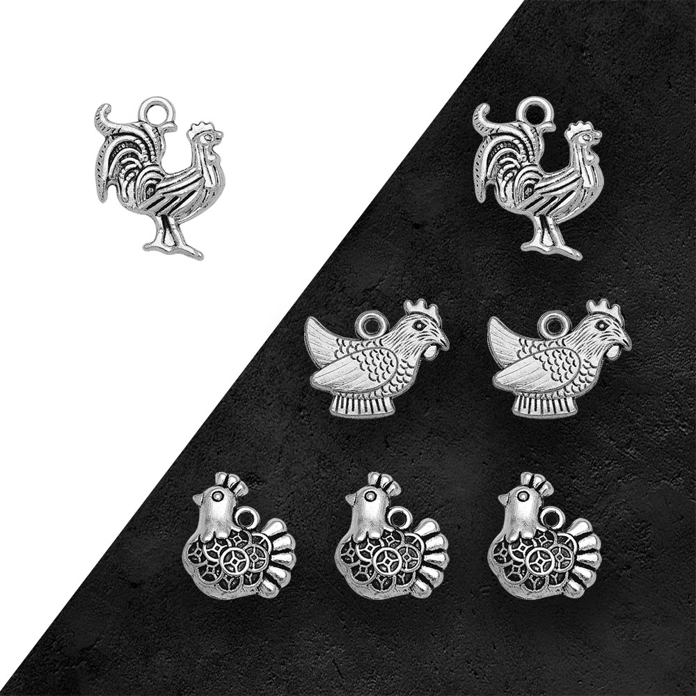 Vintage Fashion Resale - Antyczne posrebrzane kogut kogut kurczak Charms