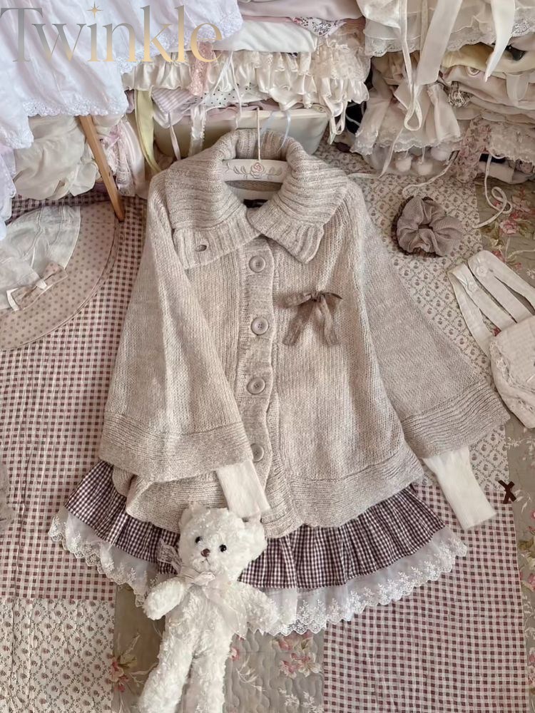 Vintage Fashion Pieces - Japoński, luźny, dziergany płaszcz w stylu