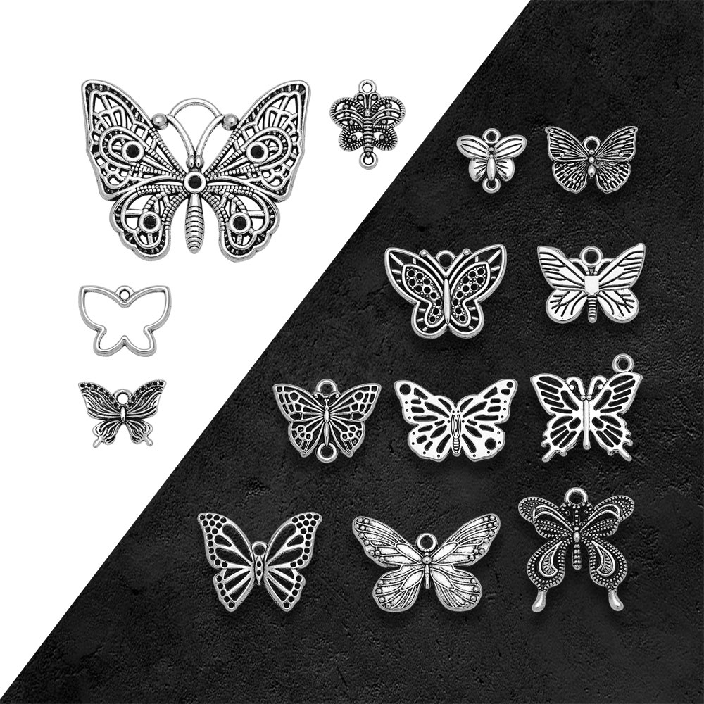 Vintage Fashion Resale - Antyczne posrebrzane śliczne motyle Charms owad