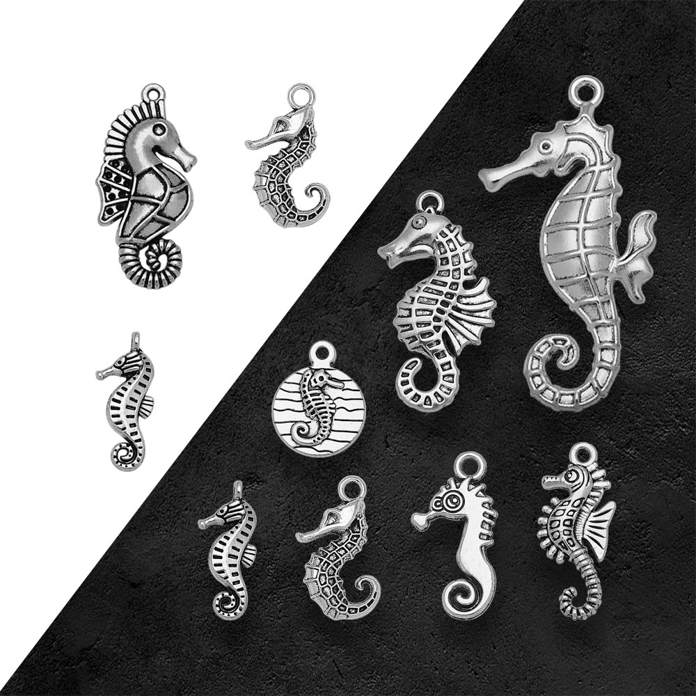 Vintage Fashion Resale - Antyczne posrebrzane Ocean Life Seahorse Charms